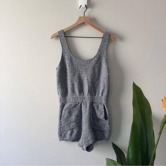 Free People FP Beach Knit Romper cream 100% cotton Declan pockets sleeveless M - Picture 1 of 10